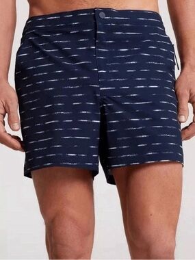 VRST 5" Resort Shorts Men's Navy Sand Washed Stripe Swim Shorts Size Medium